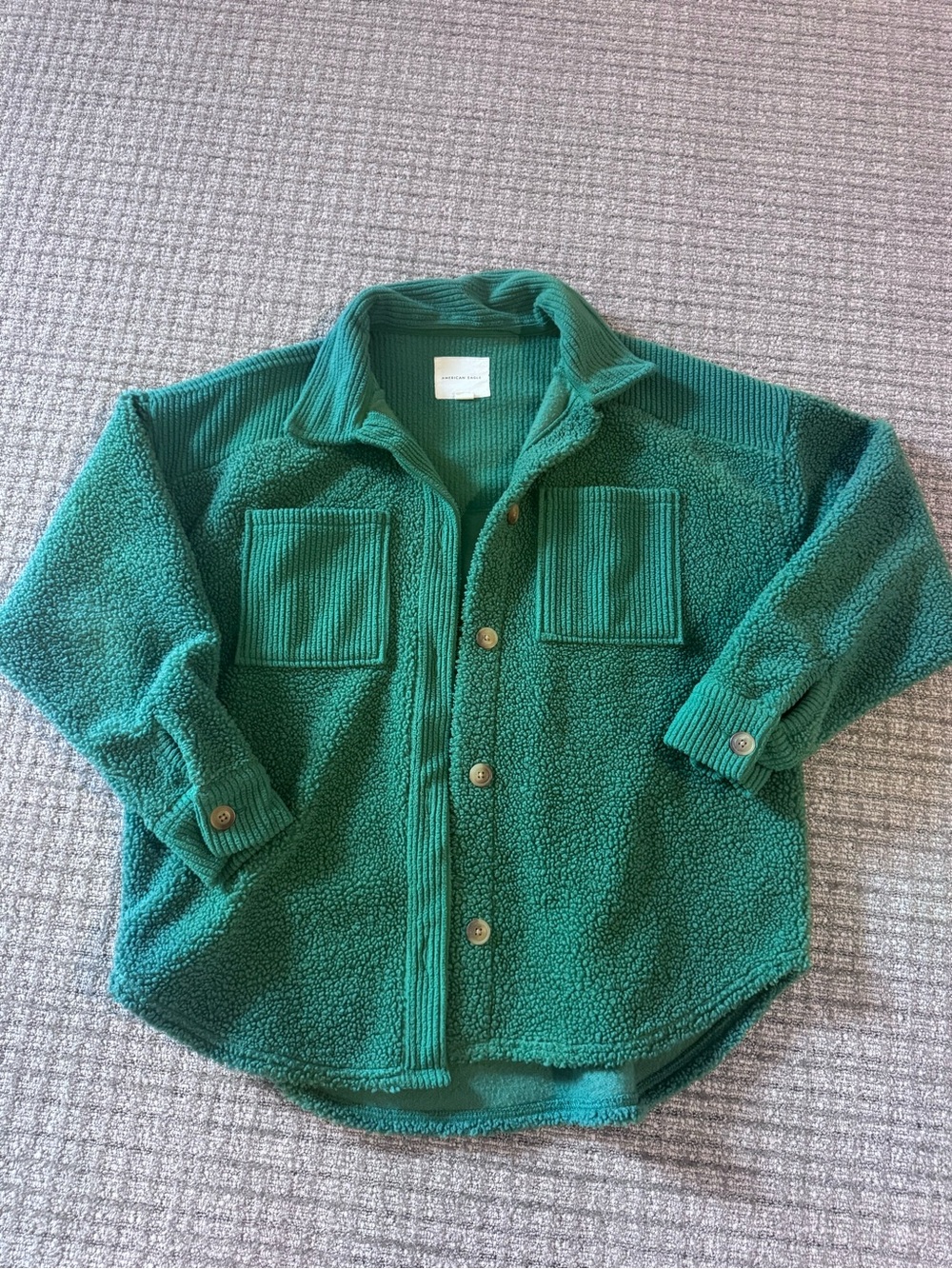 American Eagle Green Sherpa Shacket - Cozy Button-Up